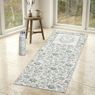 Luxury Sage French Toile Wellness Monogram Crest Yoga Mat
