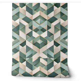 Luxury Sage Green and Gold Geometric Pattern Wallpaper