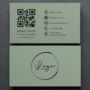 Luxury Sage Green Company Logo QR Code Business Card