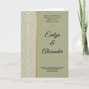 Luxury Sage Green Damask Gold Wedding Card