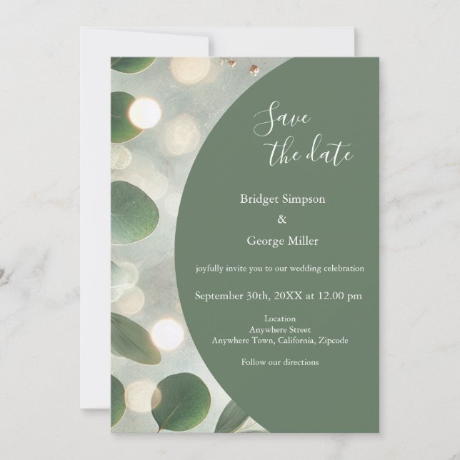 luxury Sage Green Eucalyptus safe the date Wedding Invitation (Front)