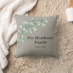 Luxury Sage Green Family Name and Established  Cushion