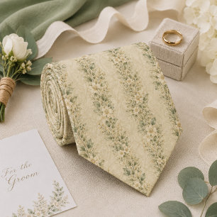 Luxury Sage Green Floral Garden Wedding Groom Tie