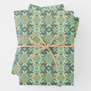 Luxury Sage Green Geometric Tribal Seamless Wrapping Paper Sheet