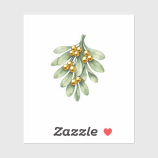 Luxury Sage Green Mistletoe Gold Berries Sticker H