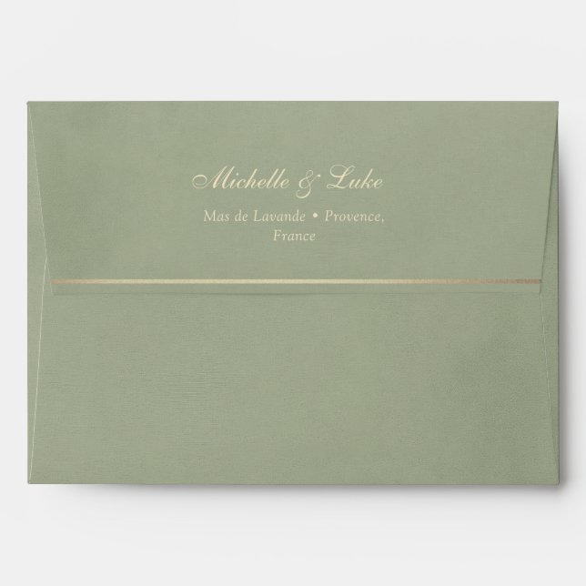 Luxury Sage Green Velvet Gold Personalized Wedding Envelope (Back (Top Flap))