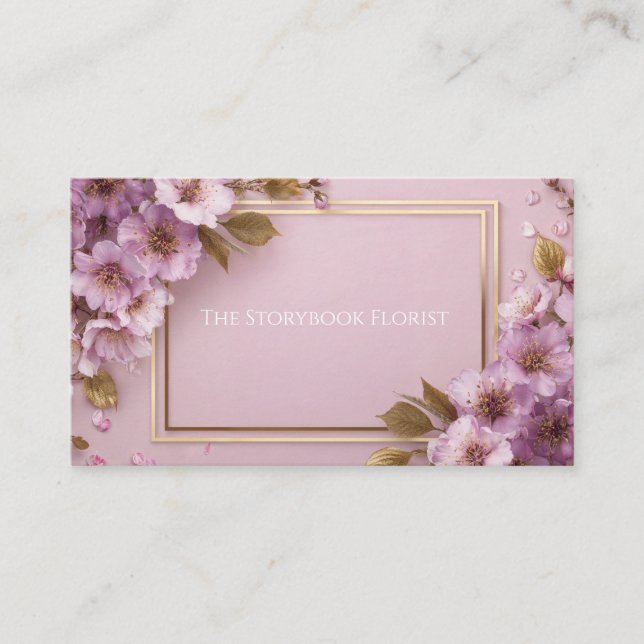 Luxury Sakura & Gold Leaf Pink Purple Business Card (Front)