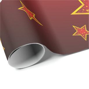 Luxury Santa Claus Red Faux Gold Christmas Stars Wrapping Paper