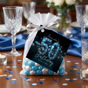 Luxury Sapphire Blue Gems 50th Birthday Favour Tags