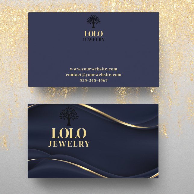 Luxury Sapphire Blue with Gold Jewellery  Business Card (Creator Uploaded)