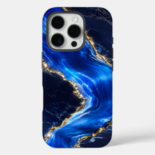 Luxury Sapphire Marble River iPhone 16 Pro Case