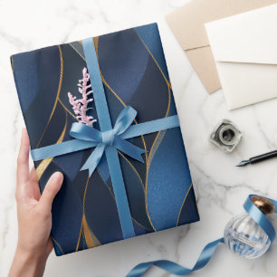 Luxury Sapphire Navy Gold Curve Abstract Pattern Wrapping Paper