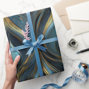 Luxury Sapphire Navy Gold Curve Abstract Pattern Wrapping Paper