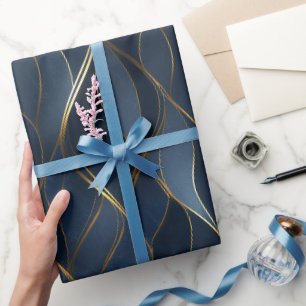 Luxury Sapphire Navy Gold Curve Abstract Pattern Wrapping Paper