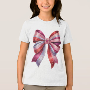 Luxury Satin Pink Bow with Jewel Heart Valentine Tri-Blend Shirt