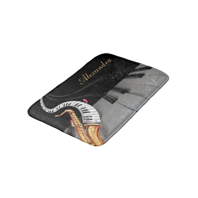 Luxury Saxophone Piano Music Note Personalised Bath Mat (Angled)