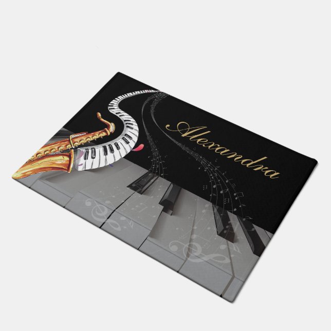 Luxury Saxophone Piano Music Note Personalised  Doormat (Angled)