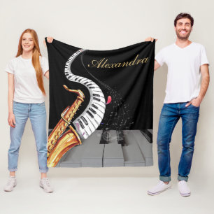 Luxury Saxophone Piano Music Personalised Fleece Blanket
