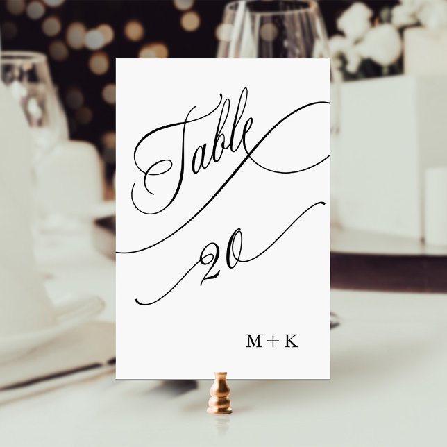 Luxury Script Black and White Wedding Number 20, Table Number (Creator Uploaded)