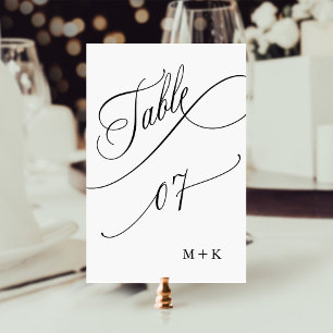 Luxury Script Black and White Wedding Number 7, Table Number