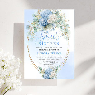Luxury Script Blue Hydrangeas Sweet Sixteen Invite