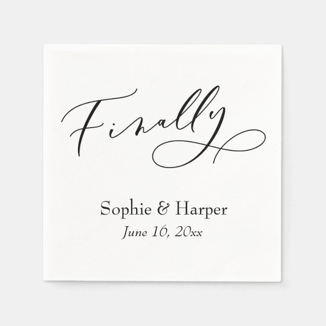 Luxury Script Font Simple Typography Finally Napkin (Front)