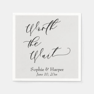 Luxury Script Font Simple Worth the Wait Grey Napkin