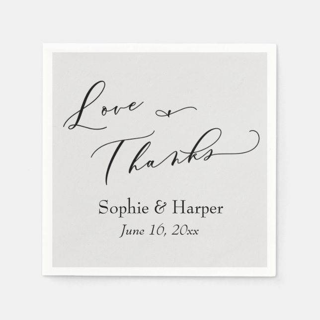 Luxury Script Simple Typography Love & Thanks Grey Napkin (Front)