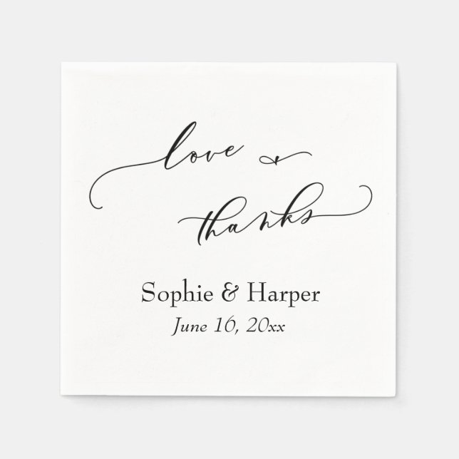 Luxury Script Simple Typography Love & Thanks Napkin (Front)
