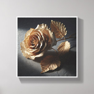 Luxury Sculpted Golden Rose - Realistic 3D Metalli Canvas Print