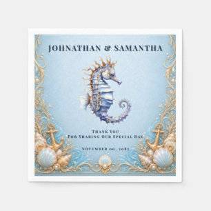 Luxury seahorse beach theme wedding anchor shells napkin