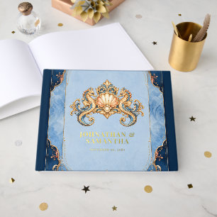 Luxury seahorse real gold foil day of wedding guest book