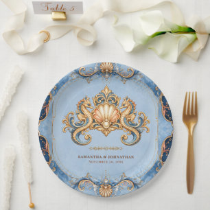 Luxury seahorse theme editable beach picnic paper plate