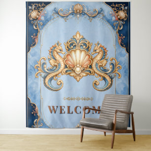 Luxury seahorse theme event beach party welcome tapestry