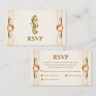 Luxury seahorse vintage shell wedding rsvp enclosure card