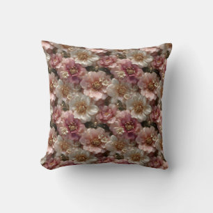 Luxury Seamless Floral Pattern with Gold Pearls Cushion