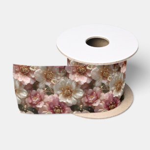 Luxury Seamless Floral Pattern with Gold Pearls Satin Ribbon