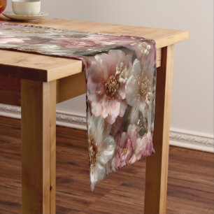 Luxury Seamless Floral Pattern with Gold Pearls Short Table Runner