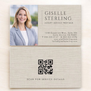 Luxury Service Provider Linen Photo QR Code Business Card
