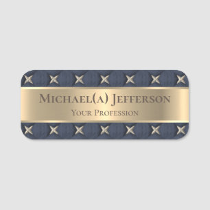 Luxury Seven Golden Stars On Blue: Elegant Name Tag