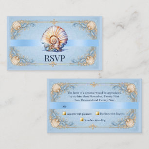 Luxury shell wedding details beach theme rsvp enclosure card