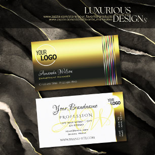 Luxury Shimmering Golden Colourful Stripes add Log Business Card