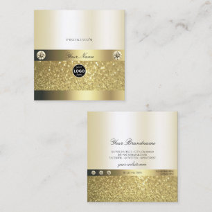 Luxury Shimmery Gold Luminous Glitter Logo Elegant Square Business Card