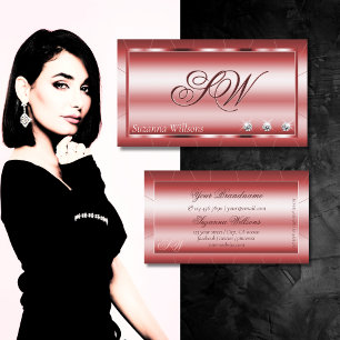 Luxury Shimmery Red with Diamonds and Monogram Business Card