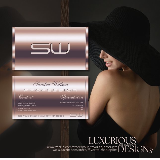 Luxury Shimmery Rose Gold Optics Faux 3D Initials Business Card (Creator Uploaded)