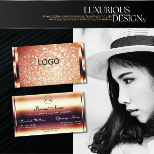 Luxury Shimmery Rose Gold Sparkle Glitter and Logo Business Card