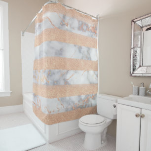 Luxury Shiny Glitter Stripes Ombre Marble Shower Curtain