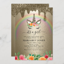 Luxury Shiny Gold Glitter Girl Unicorn Baby Shower