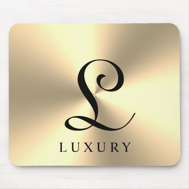 Luxury shiny gold metallic custom name monogram mouse mat (Front)