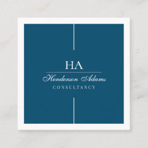 Luxury Signature Script Ocean Blue and White Square Business Card
